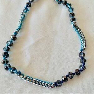 Chloe + Isabel blue cord silver button closure glass faceted crystal beads
